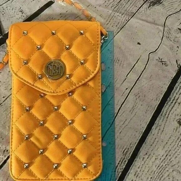 Badgley Mischka Crossbody Purse Phone Case Diamond Quilted Yellow Studded - Picture 6 of 7
